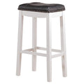 27.5 In.H White Finish Low Back Wood Frame Barstool Leather Seat Set Of 1 29