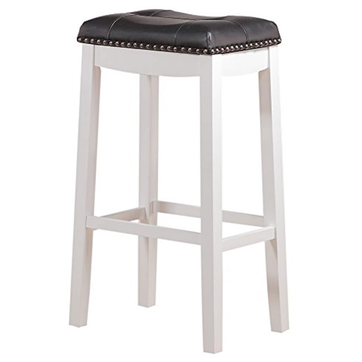 27.5 In.H White Finish Low Back Wood Frame Barstool Leather Seat Set Of 1 29
