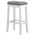 27.5 In.H White Finish Low Back Wood Frame Barstool Leather Seat Set Of 1 29
