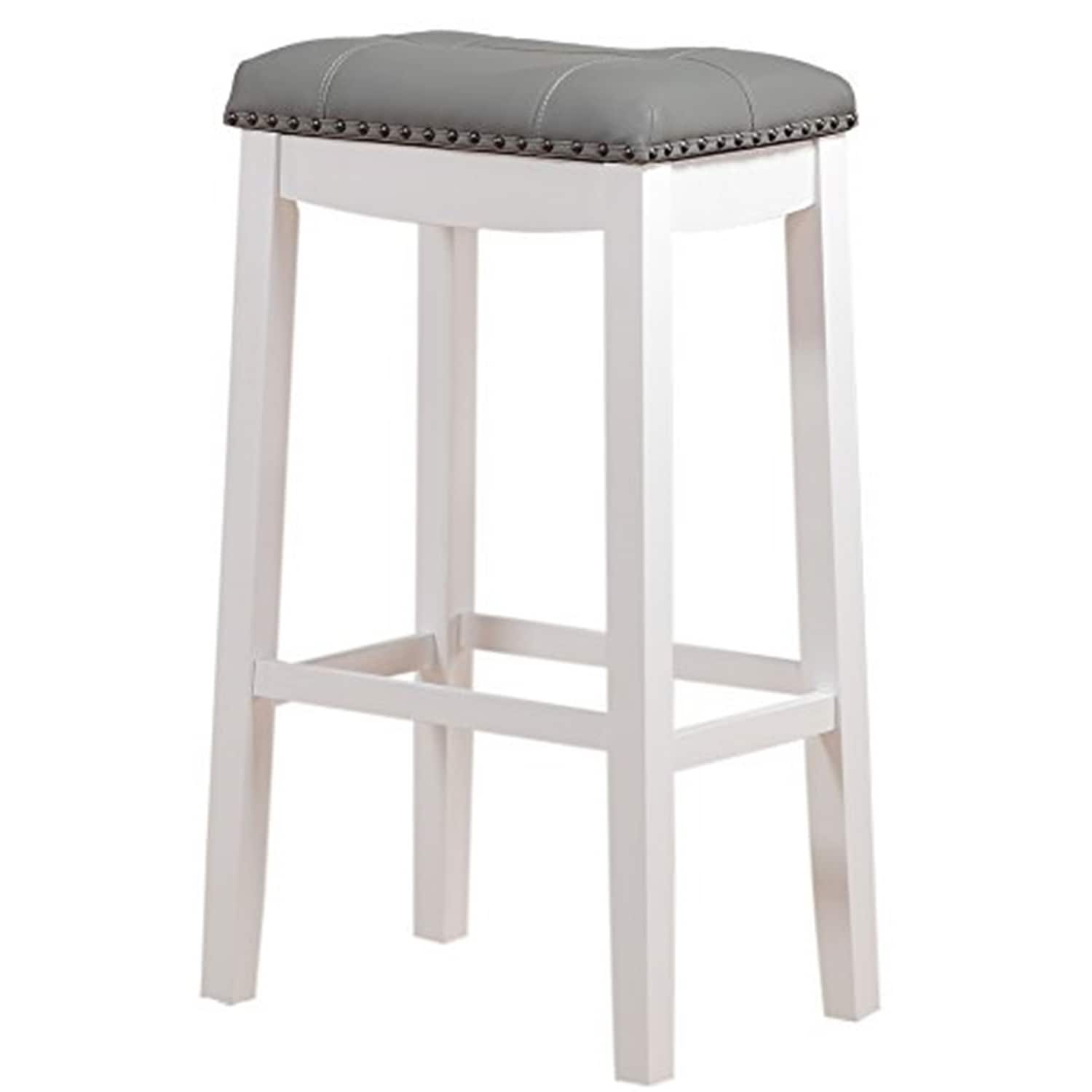 27.5 In.H White Finish Low Back Wood Frame Barstool Leather Seat Set Of 1 29