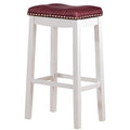 27.5 In.H White Finish Low Back Wood Frame Barstool Leather Seat Set Of 1 29