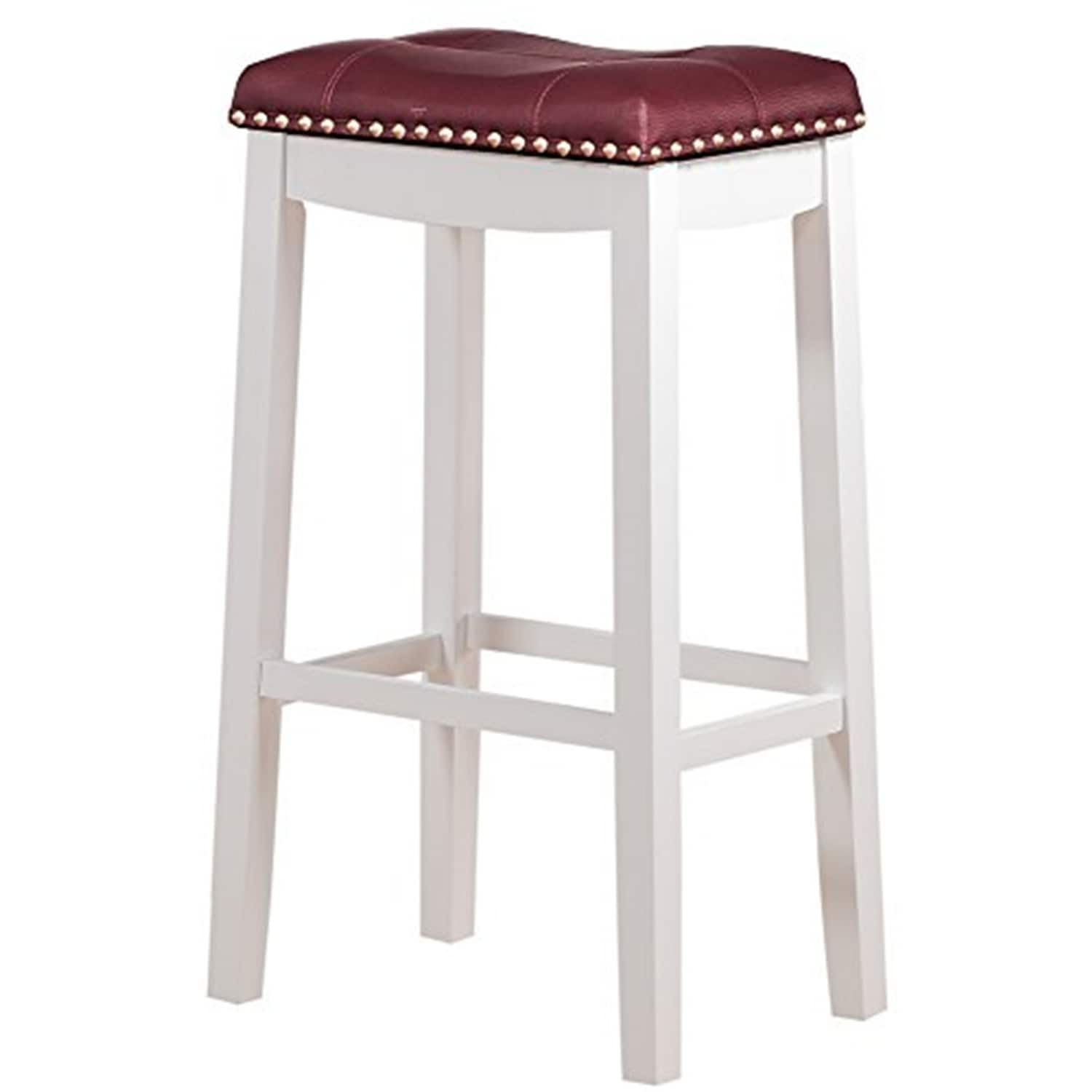 27.5 In.H White Finish Low Back Wood Frame Barstool Leather Seat Set Of 1 29