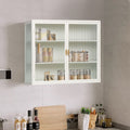 27.56 Glass Doors Modern Two Door Wall Cabinet With Featuring Three Tier Storage For Entryway Living Room Bathroom Dining Room