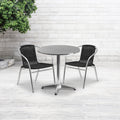 27.5 Round Aluminum Indoor Outdoor Table Set With 2 Beige Rattan Chairs 27.5 W X 27.5 D X 27.5 H