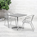 27.5 Square Aluminum Indoor Outdoor Table Set With 2 Slat Back Chairs 27.5 W X 27.5 D X 27.5 H