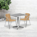 27.5 Square Aluminum Indoor Outdoor Table Set With 2 Rattan Chairs 27.5 W X 27.5 D X 27.5 H