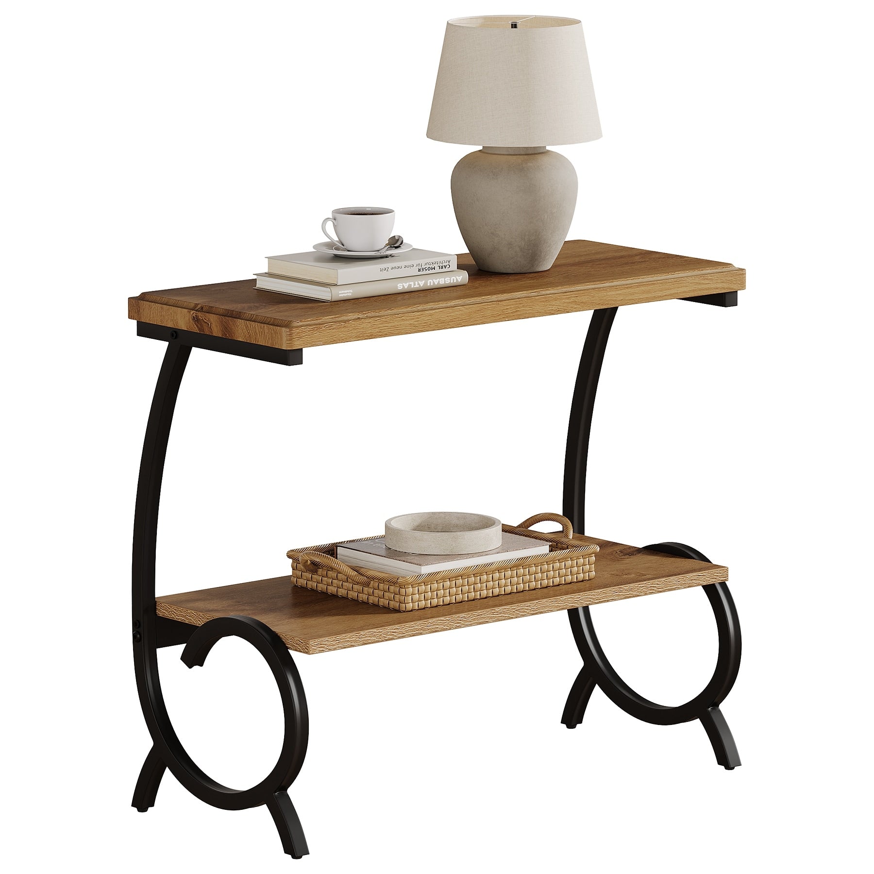 27.6 Inch Industrial 2 Tier Coffee Table With Storage For Living Room By 1Easylife