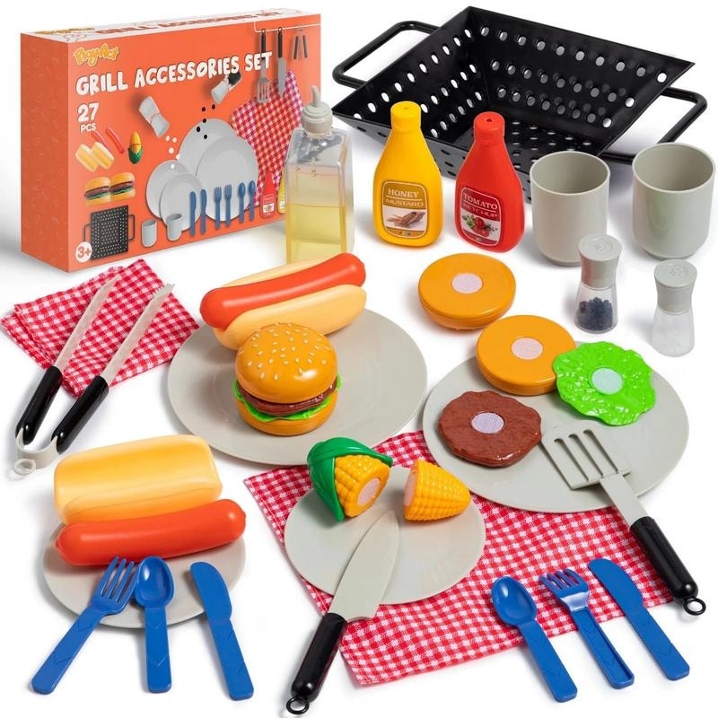 27Pcs Kids Bbq Grill Playset Backyard Barbecue Toy Set Multicolor