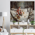 Designart Santa Claus With Deer In Snowy Woods Print On Natural Pine Wood White