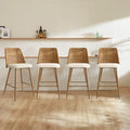 27 Upholstered Boucle Rattan Full Back Counter Stool Set Of 4