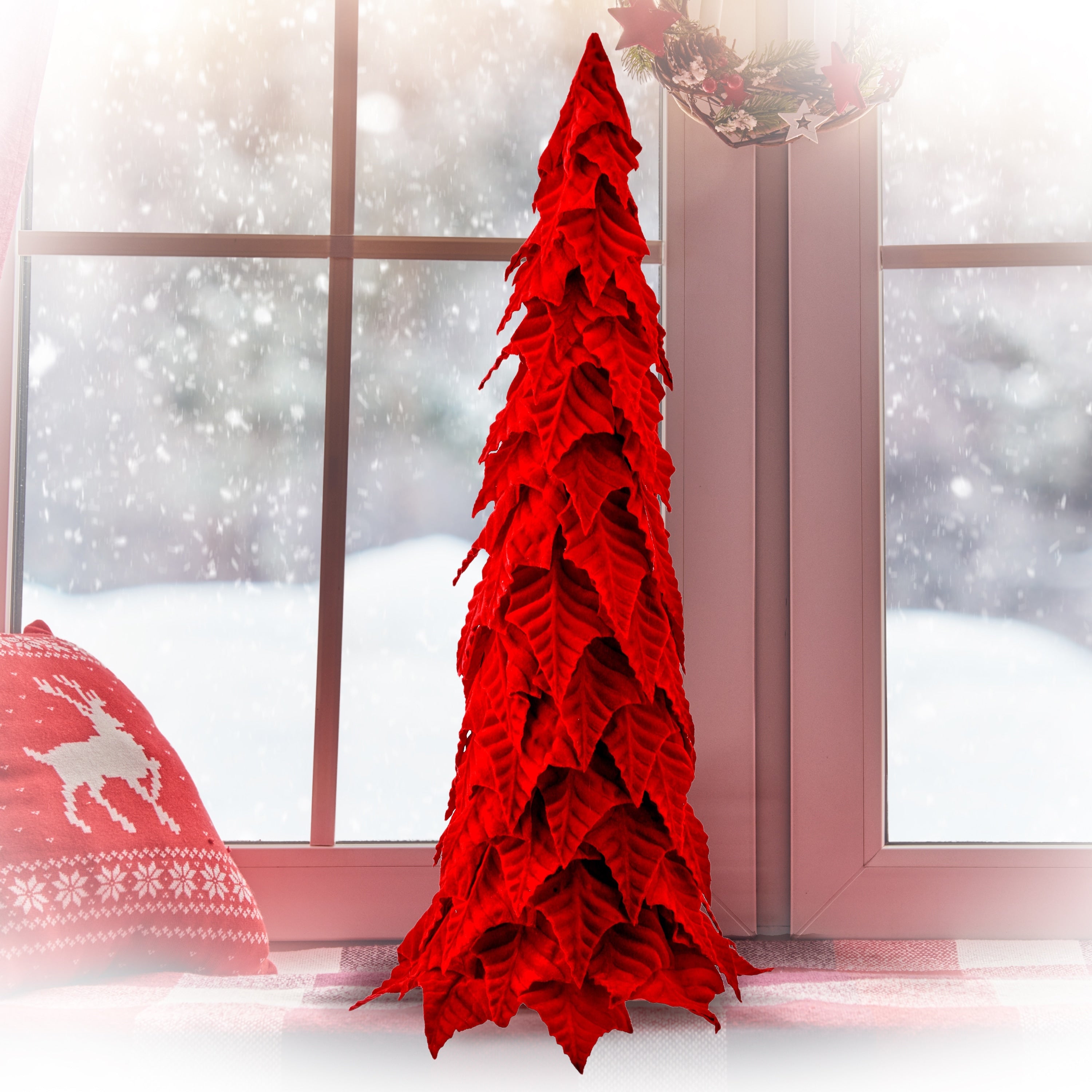 27 Velvet Poinsettia Leaf Cone Tree