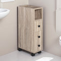 27 H Freestanding Compact Design Bathroom Cabinet With 2 Open Cabinets 1 Door Cabinet 1 Drawer And 4 Rolling Wheels