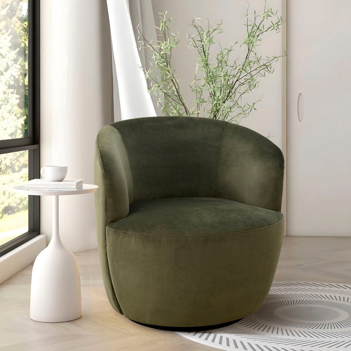 27 Wide Velvet Small Swivel Barrel Chair