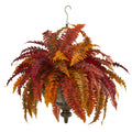 28 Autumn Boston Fern Artificial Plant In Hanging Metal Bowl