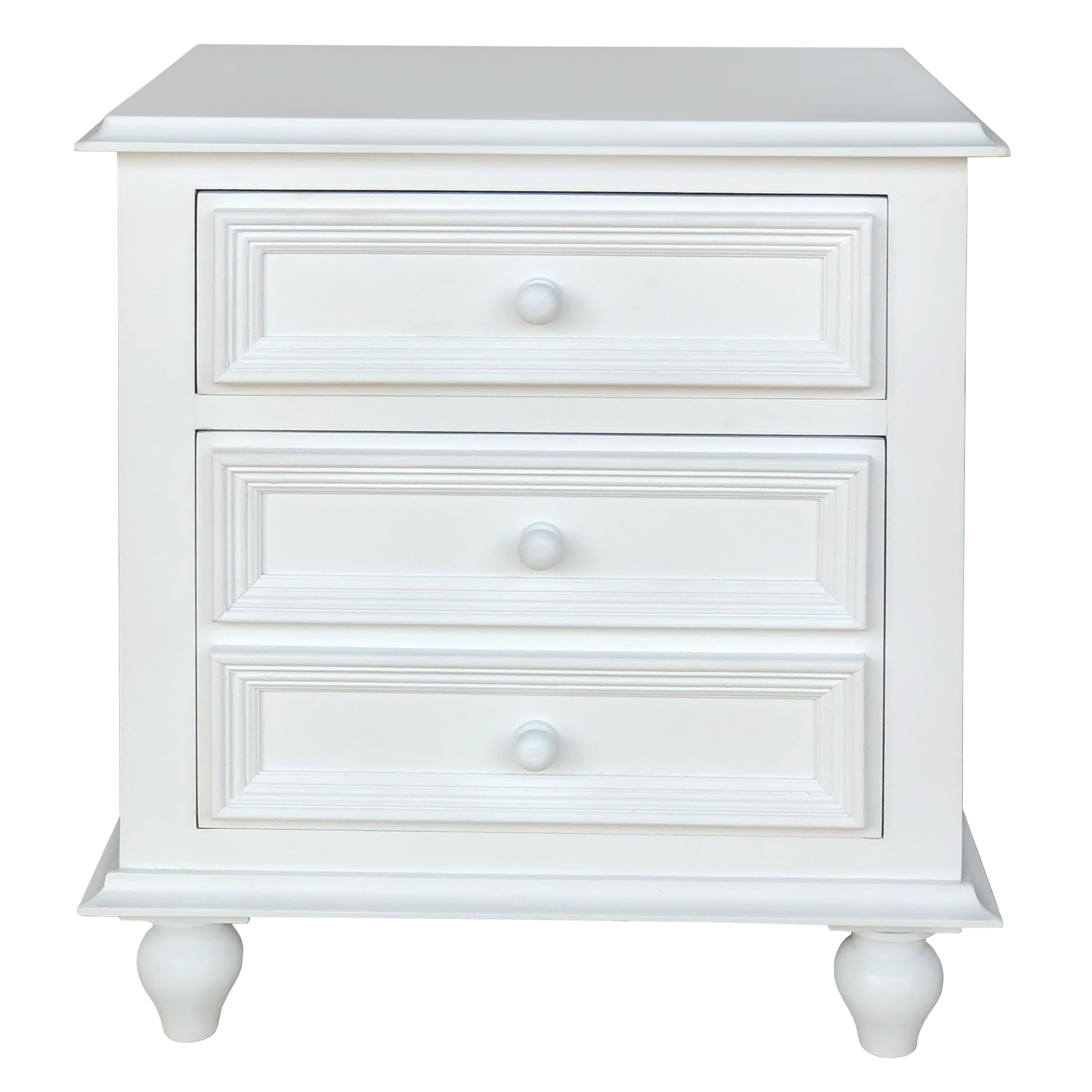 Wooden Night Stand With 3 Drawers White