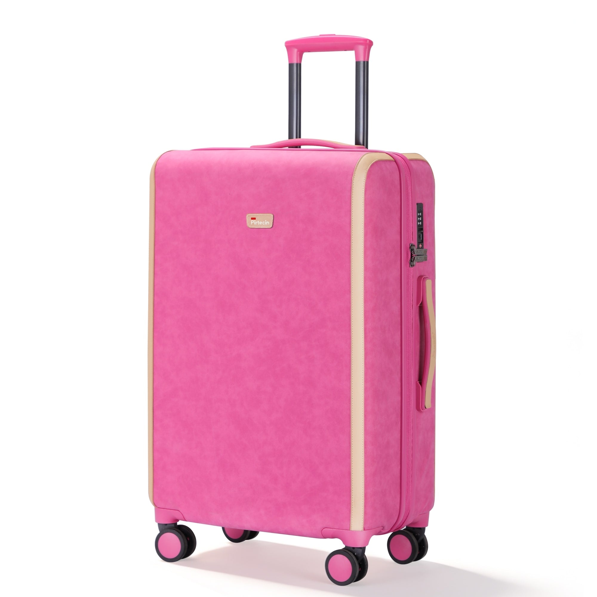 28 Inch Luggage With Spinner Wheels Pu Leather Suitcases For Women With Tsa Lock Pink