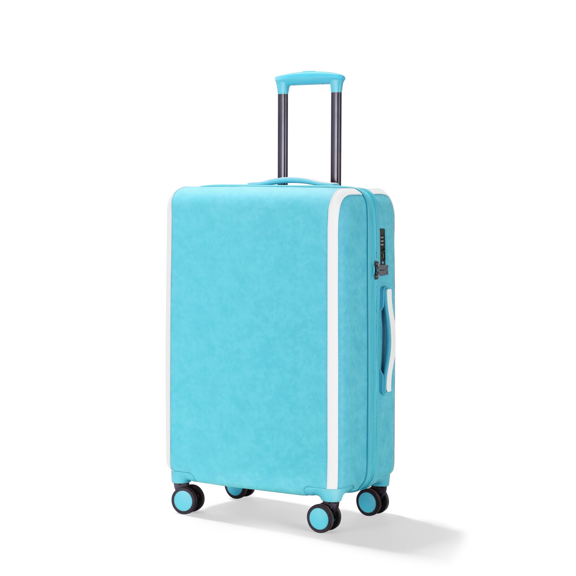 28 Inch Luggage With Spinner Wheels Pu Leather Suitcases For Women With Tsa Lock Ice Blue