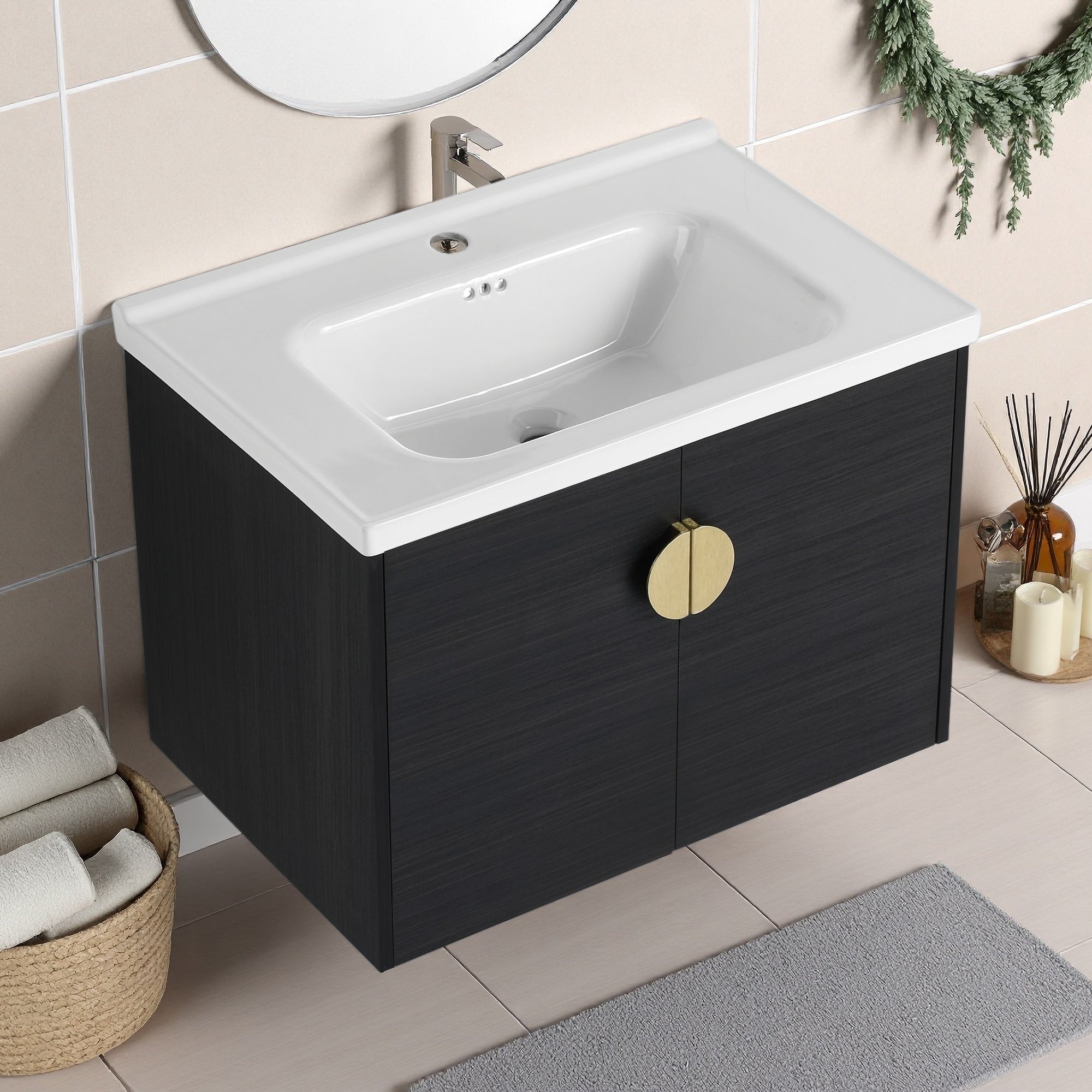 28 Inch Soft Close Doors Bathroom Vanity With Sink For Small Bathroom Kd Packing