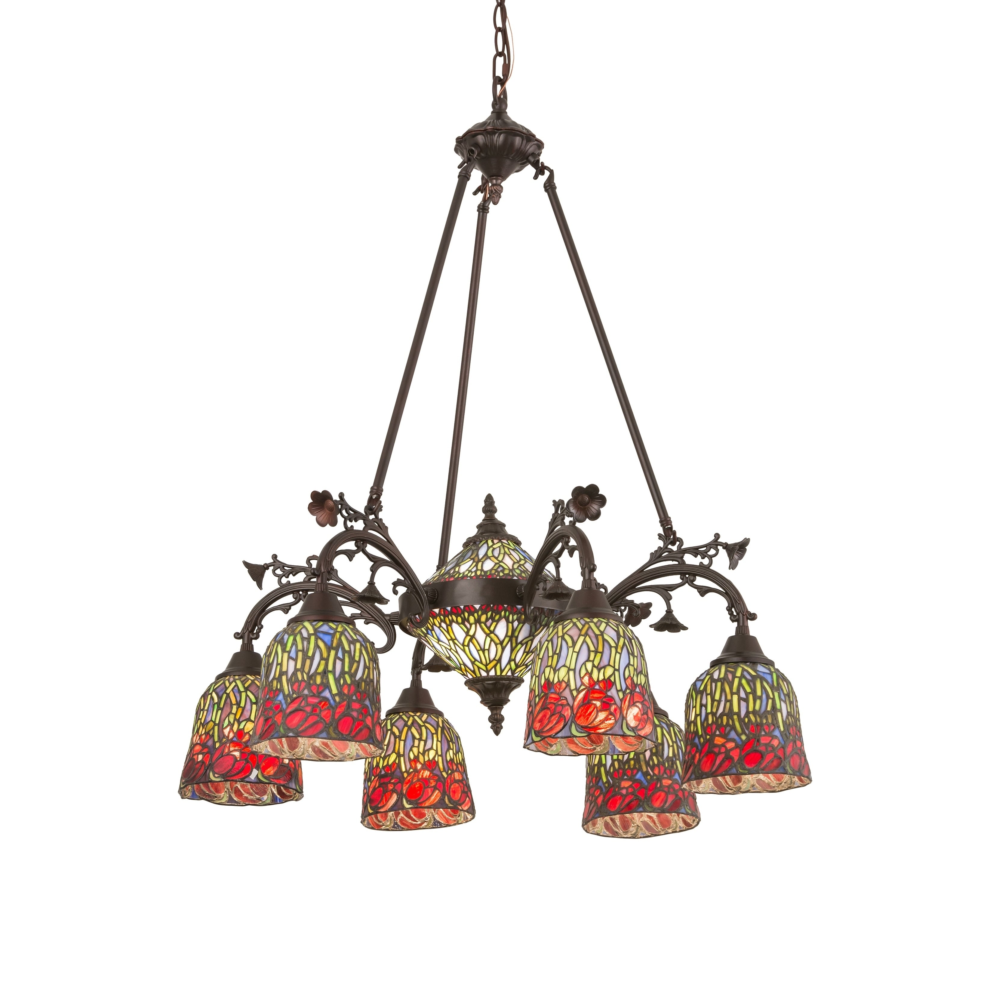 28 Inch Wide Red Rosebud 6 Arm Chandelier