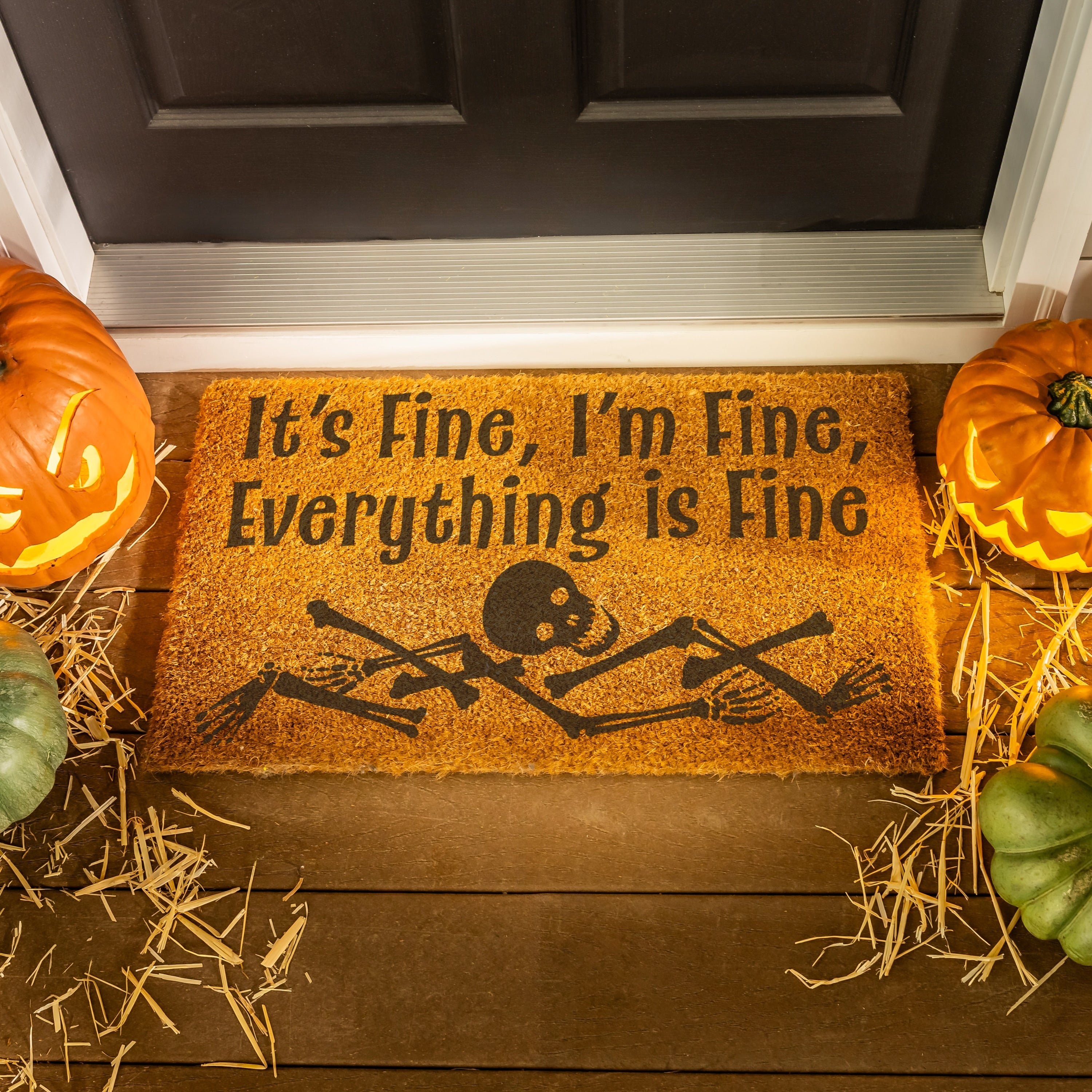 28 In. X 16 In. Everything Is Fine Skeleton Halloween Coir Door Mat 28 X 16