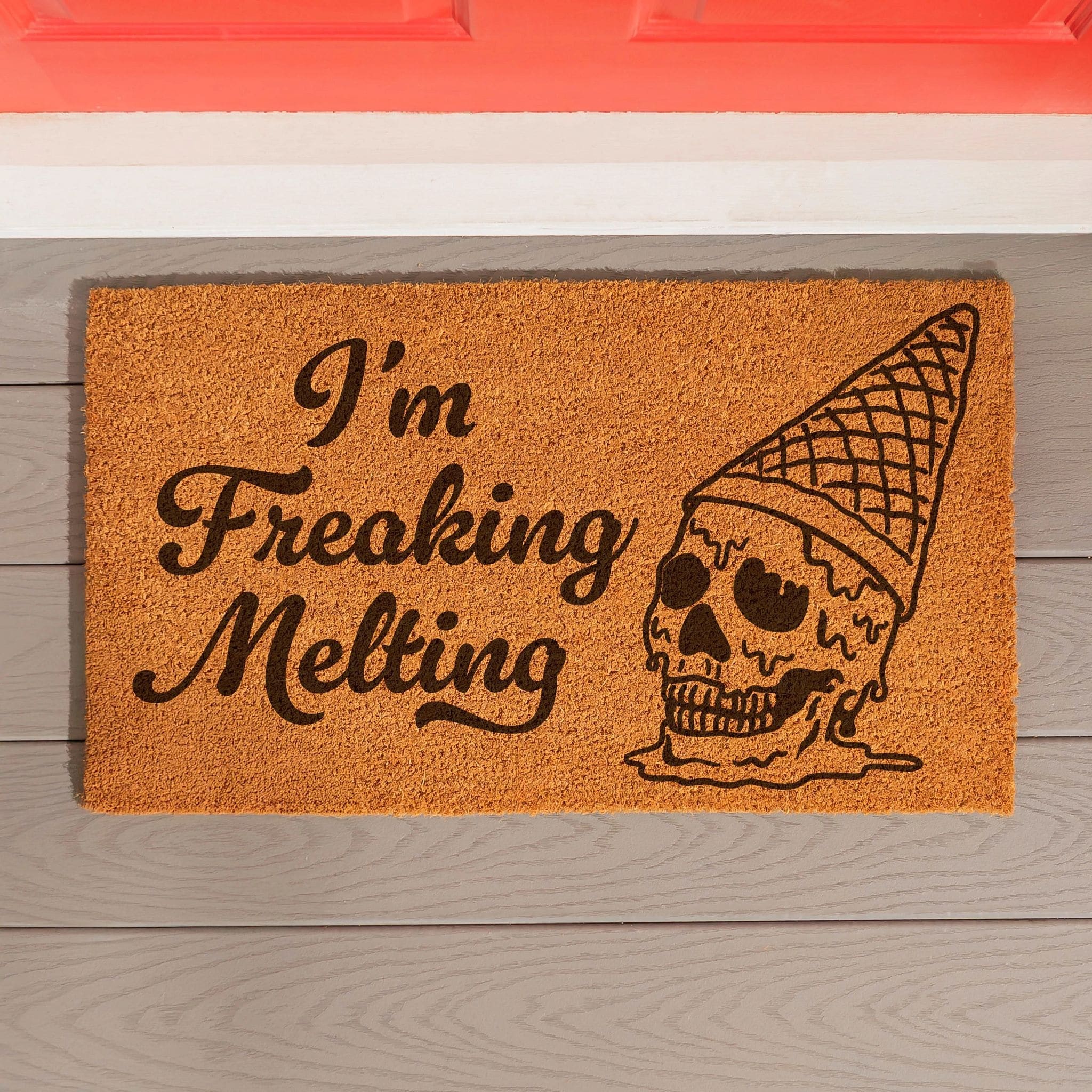 28 In. X 16 In. Im Freaking Melting Skull Summerween Coir Door Mat 28 X 16