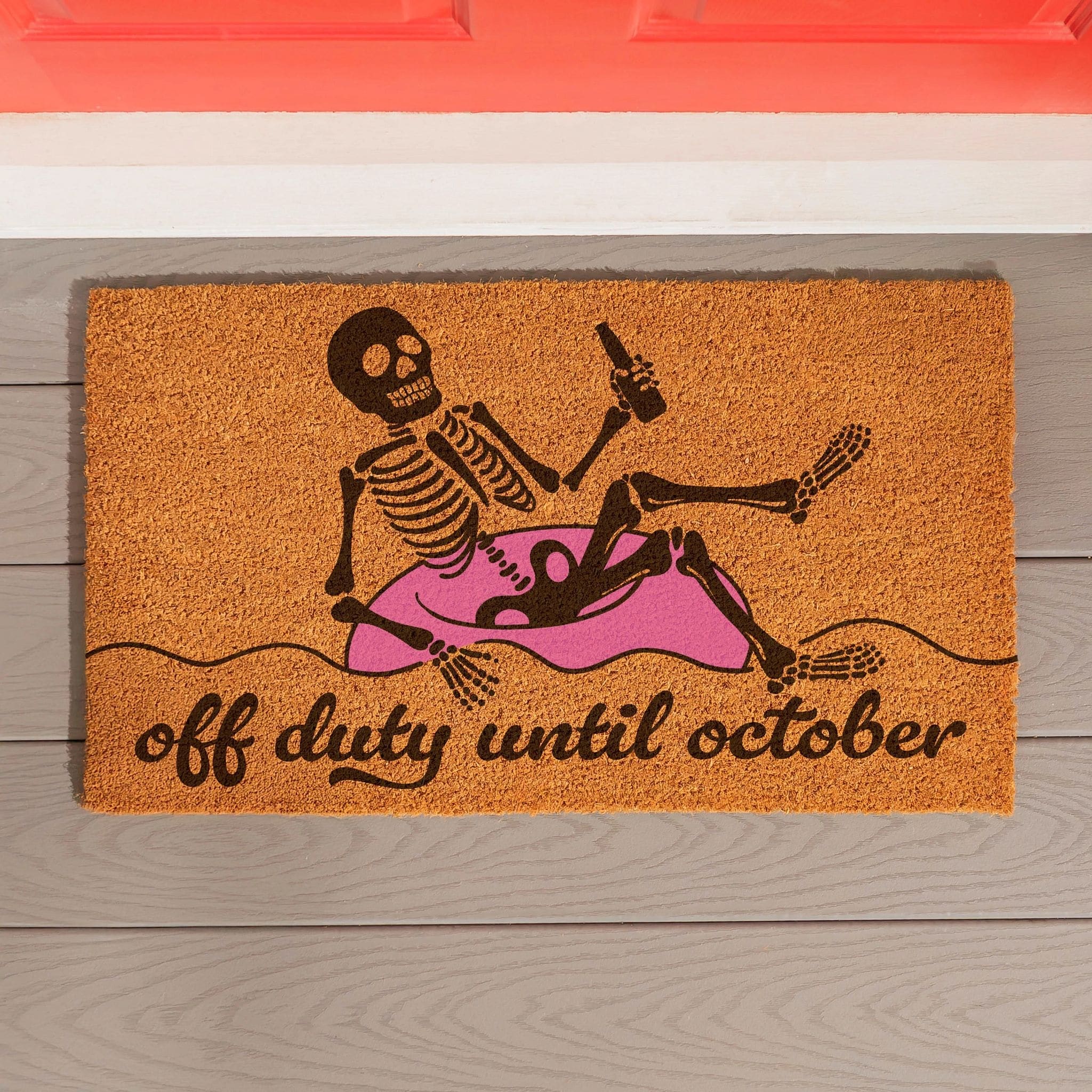 28 In. X 16 In. Off Duty Beach Skeleton Summerween Coir Door Mat 28 X 16
