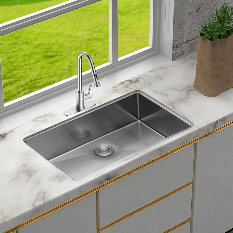 28 Inch Undermount Deep Single Bowl 16 Gauge Stainless Steel Sink