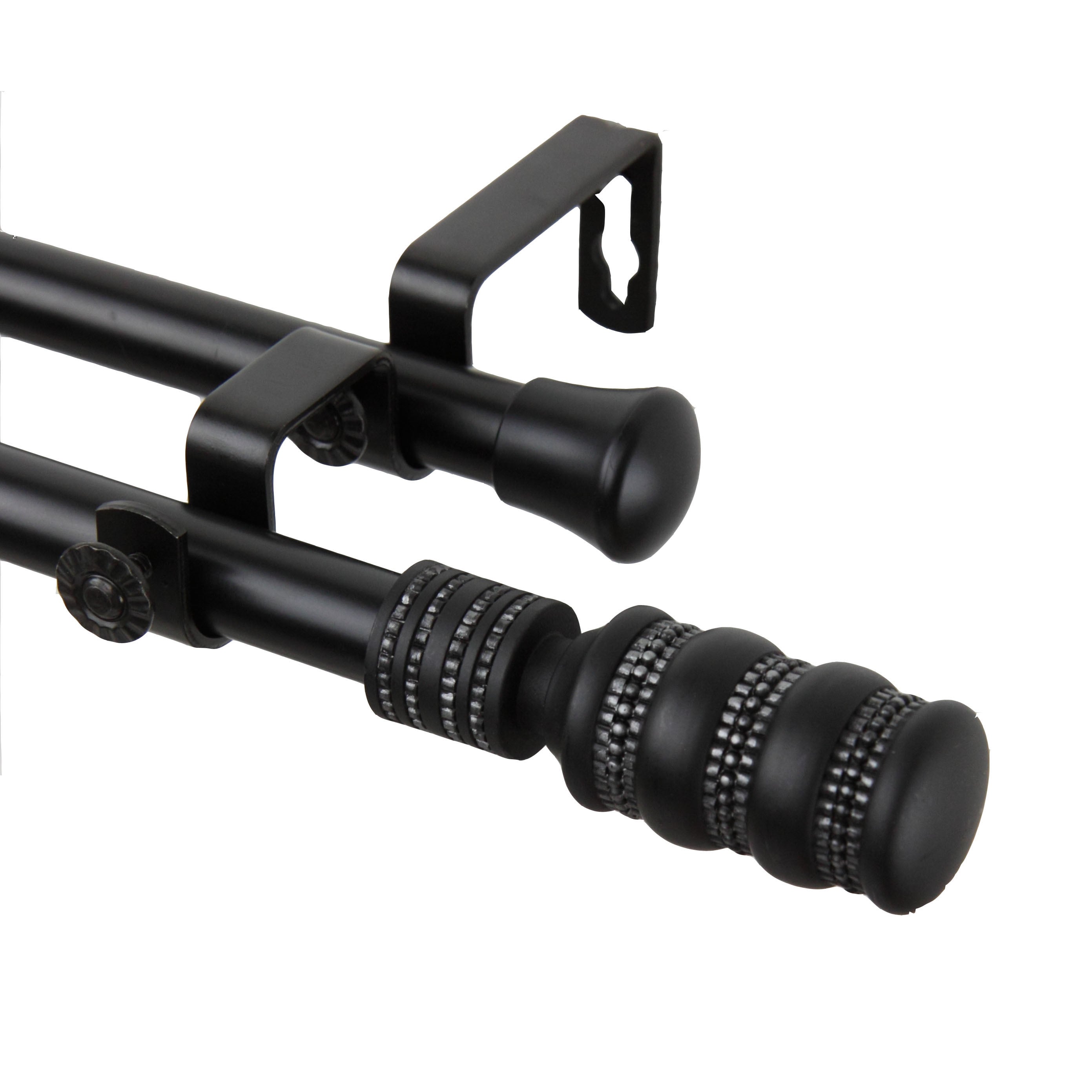Instyledesign Cork Adjustable Black Double Curtain Rod With Finial