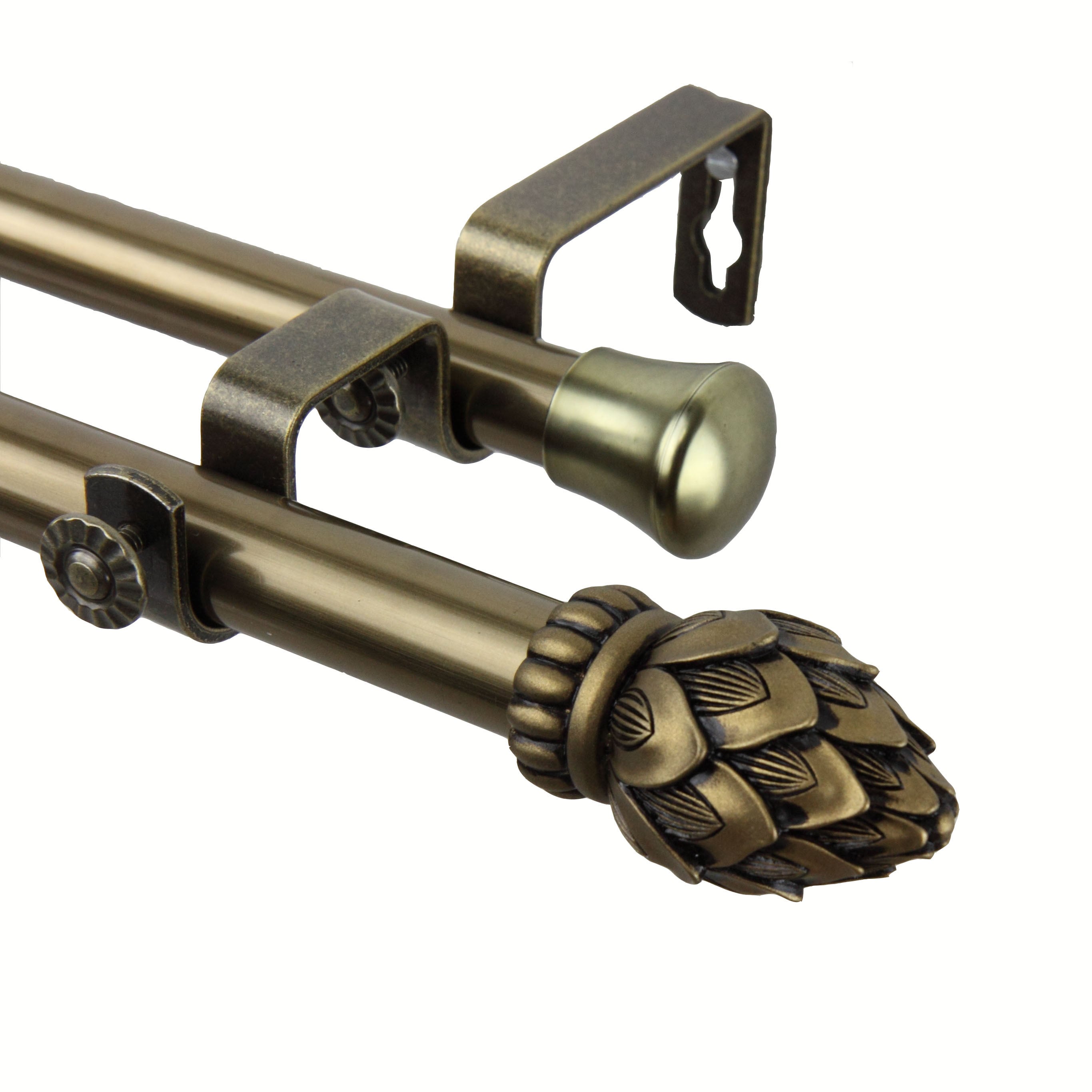 Instyledesign Lotus Adjustable Antique Brass Curtain Rod Set With Finial