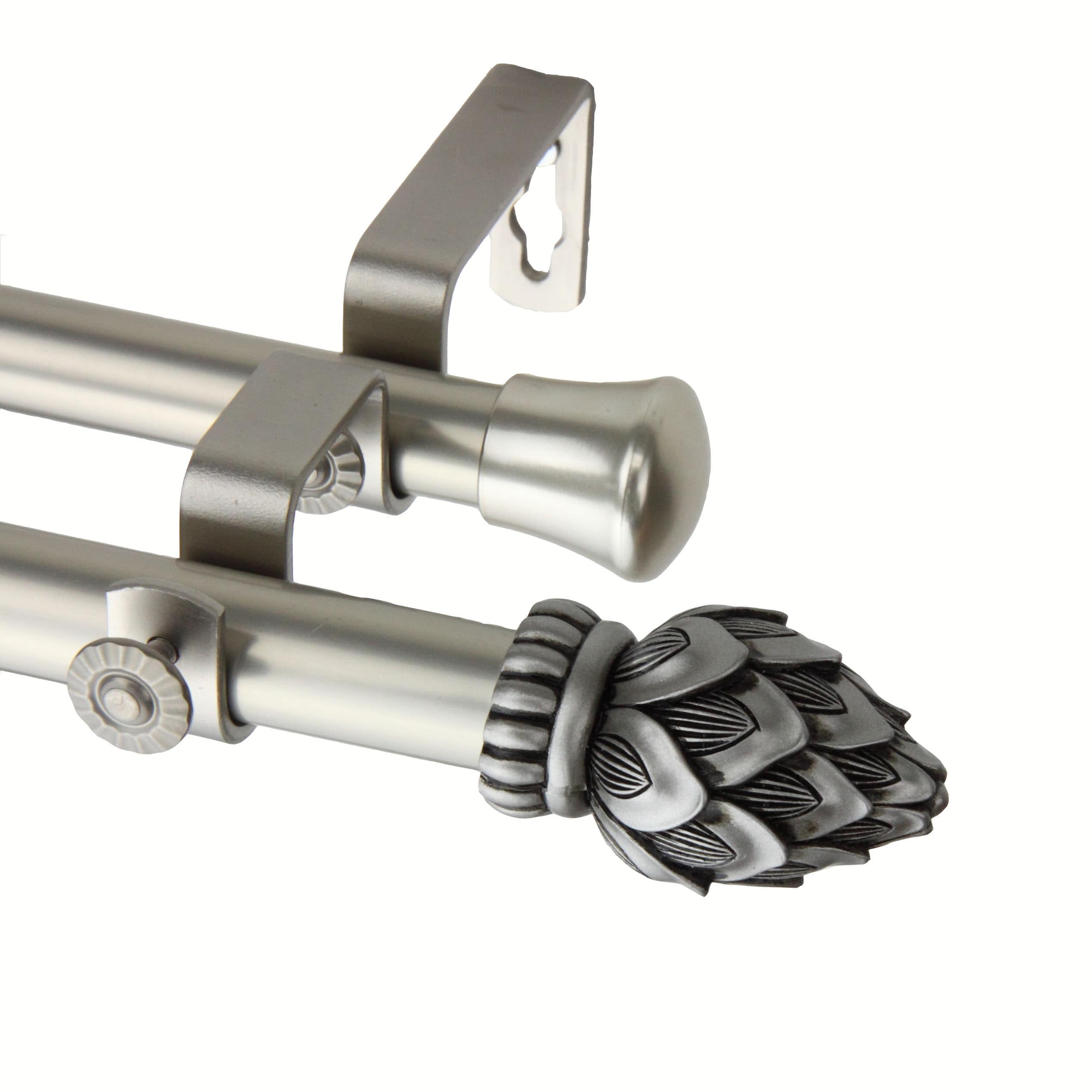 Instyledesign Lotus Adjustable Satin Nickel Curtain Rod Set With Finial