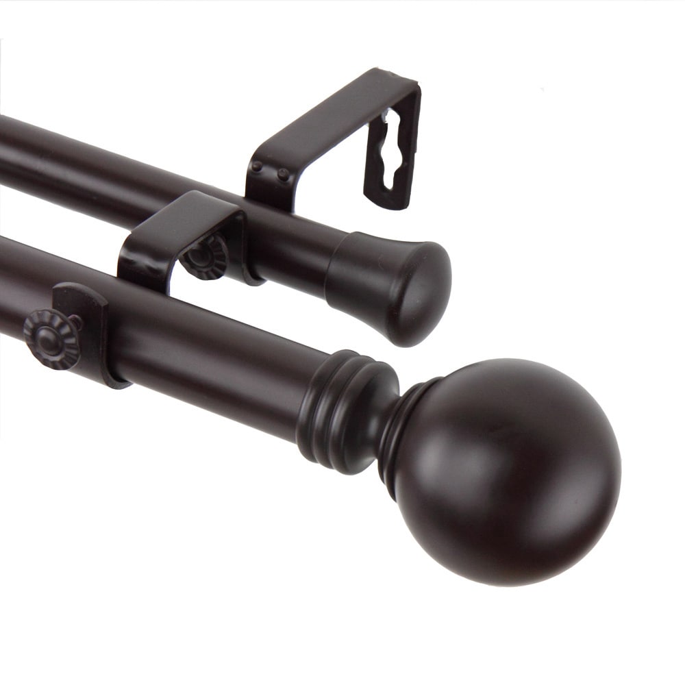 Instyledesign Sphere Mocha Adjustable Double Curtain Rod With Finial Set