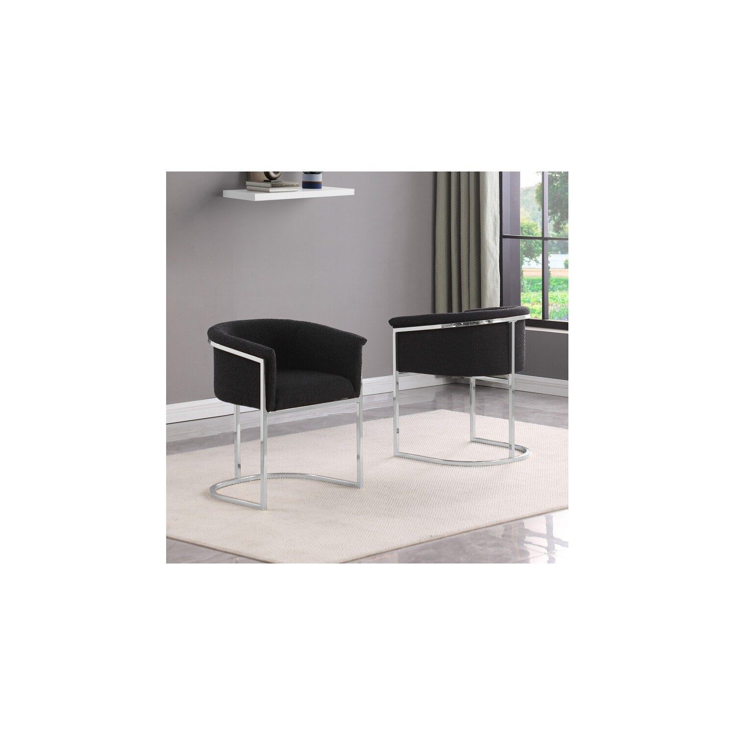 28.5 In.H Black Finish Fabric Upholstery Circle Barrel Chair Set Of 2 With Straight Arm 8 X 10