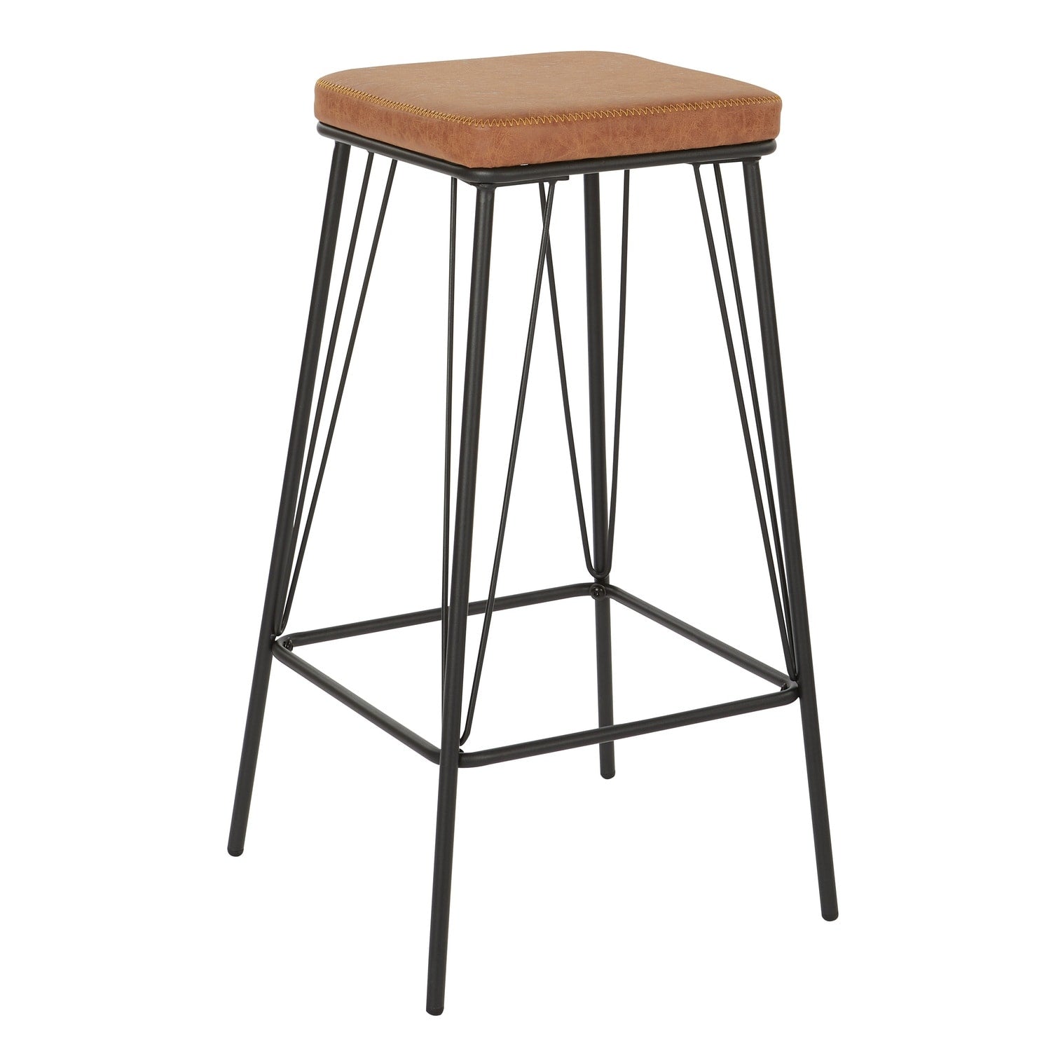 28.5 In.H Clear Finish Low Back Metal Frame Barstool Leather Seat Set Of 2 30