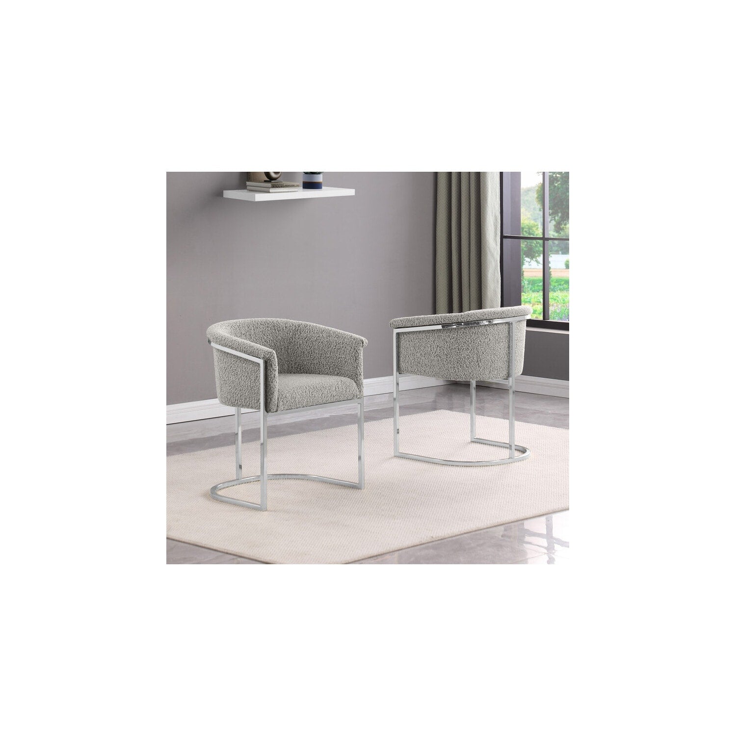 28.5 In.H Gray Finish Fabric Upholstery Circle Barrel Chair Set Of 2 With Straight Arm 8 X 10