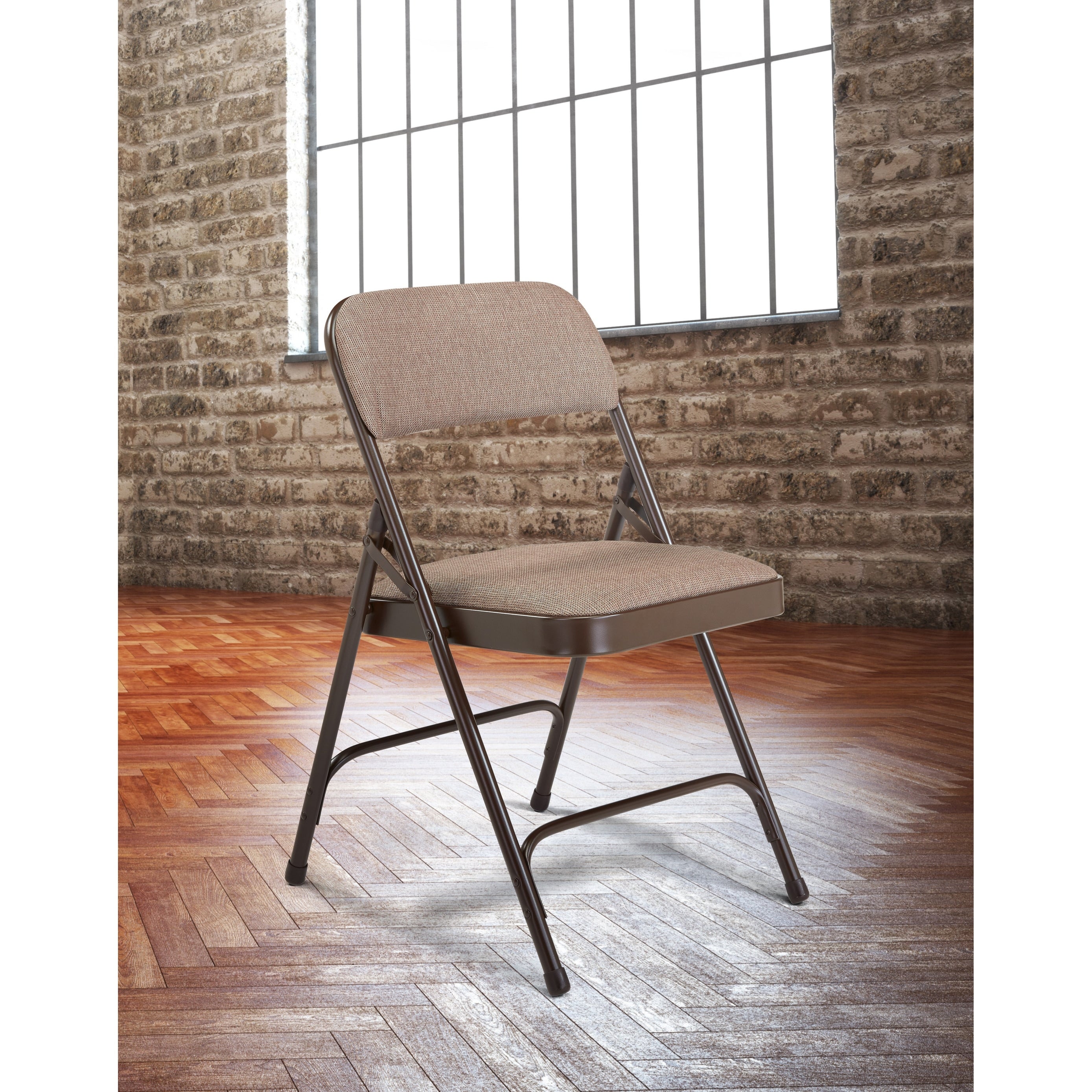 Nps 2200 Series Deluxe Fabric Upholstered Double Hinge Premium Folding Chair Caf Beige Pack Of 4