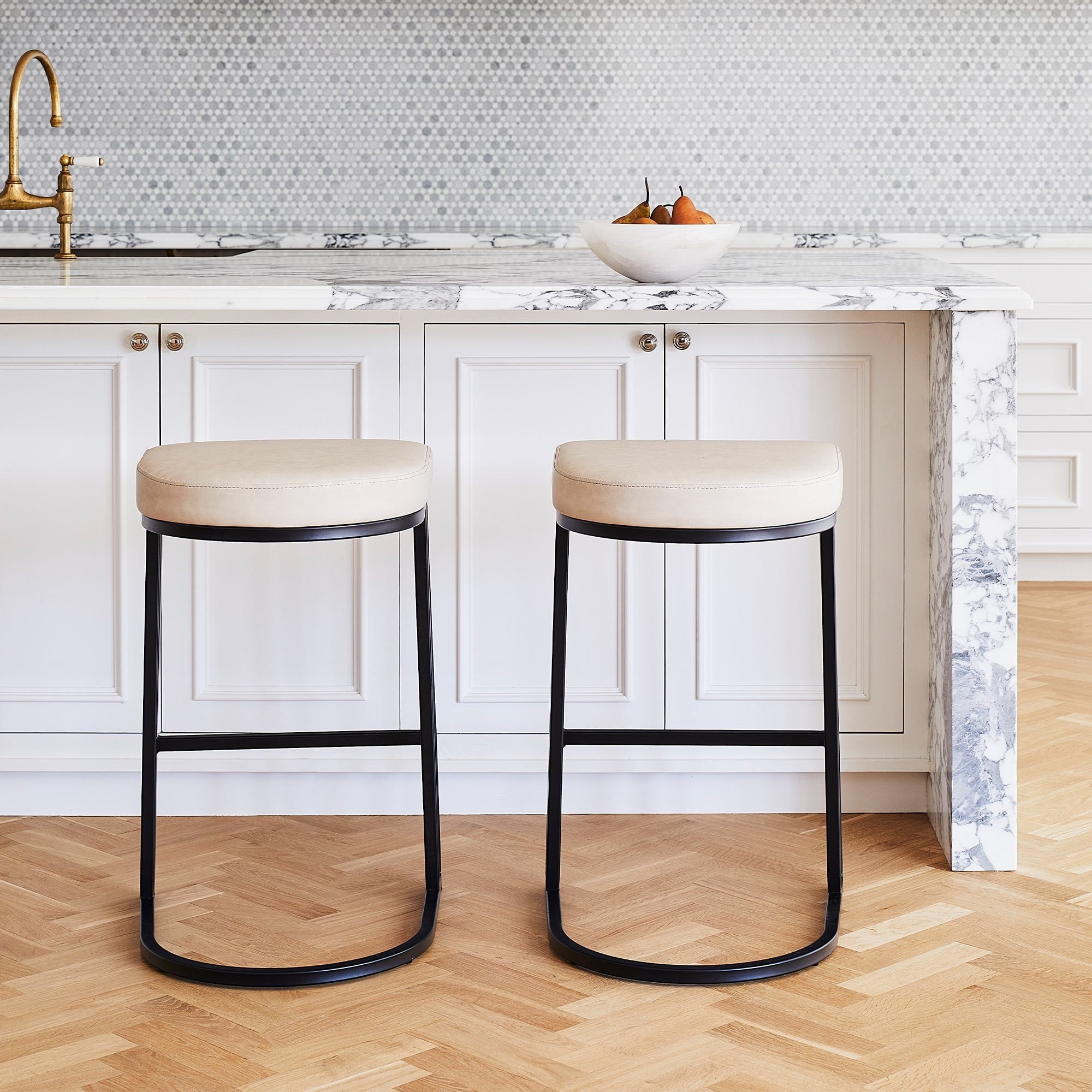 Dome Art Deco Leather Metal Counter Stool Set Of 2
