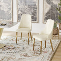 Set Of 2 Modern Beige Pu Leather Upholstered Dining Chair Desk Chair Furniture With Sturdy Metal Legs