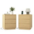 Set Of 2 End Table With Fast Usb C Charging Station Sofa Side Table With 3 Drawers Large Storage Modern Wood Storage Cabinet