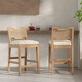 28 Farmhouse Barstools Set Of 2 Upholstered Armless Iron Counter Stools With Natural Rattan Backrest For Kitchen Dining