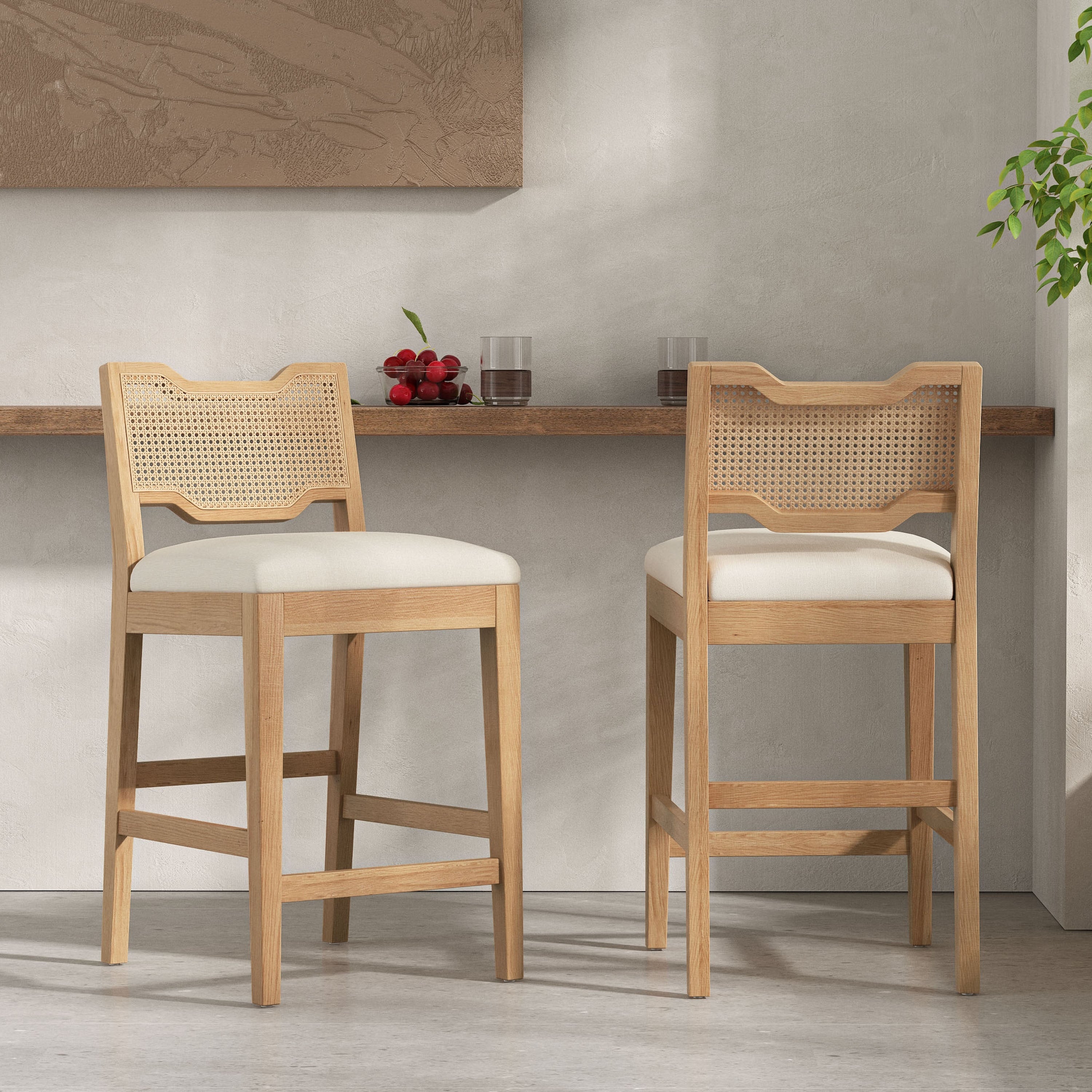 28 Farmhouse Barstools Set Of 2 Upholstered Armless Iron Counter Stools With Natural Rattan Backrest For Kitchen Dining