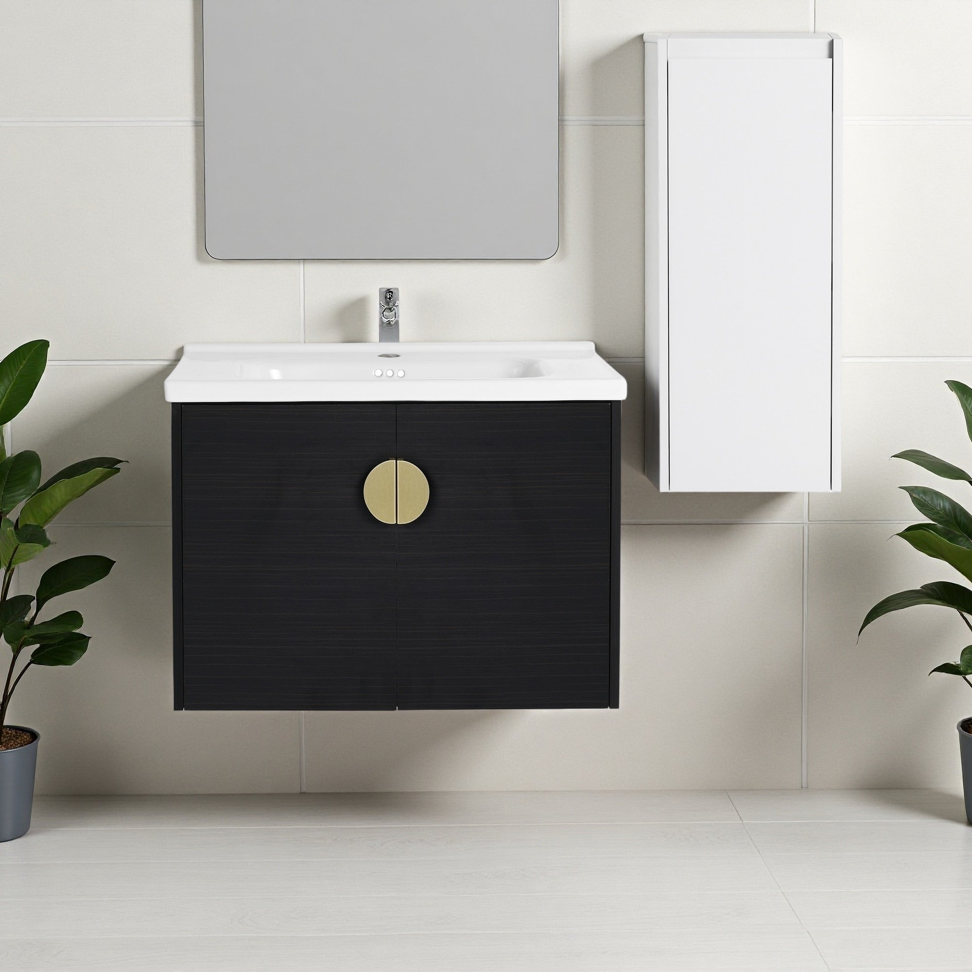 28 Plywood Water Resistant Wall Mounted Bathroom Vanity Combo With Ceramic Sink Soft Close Doors