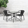 28 Inch Square Tempered Glass Metal Table With Rattan Edging
