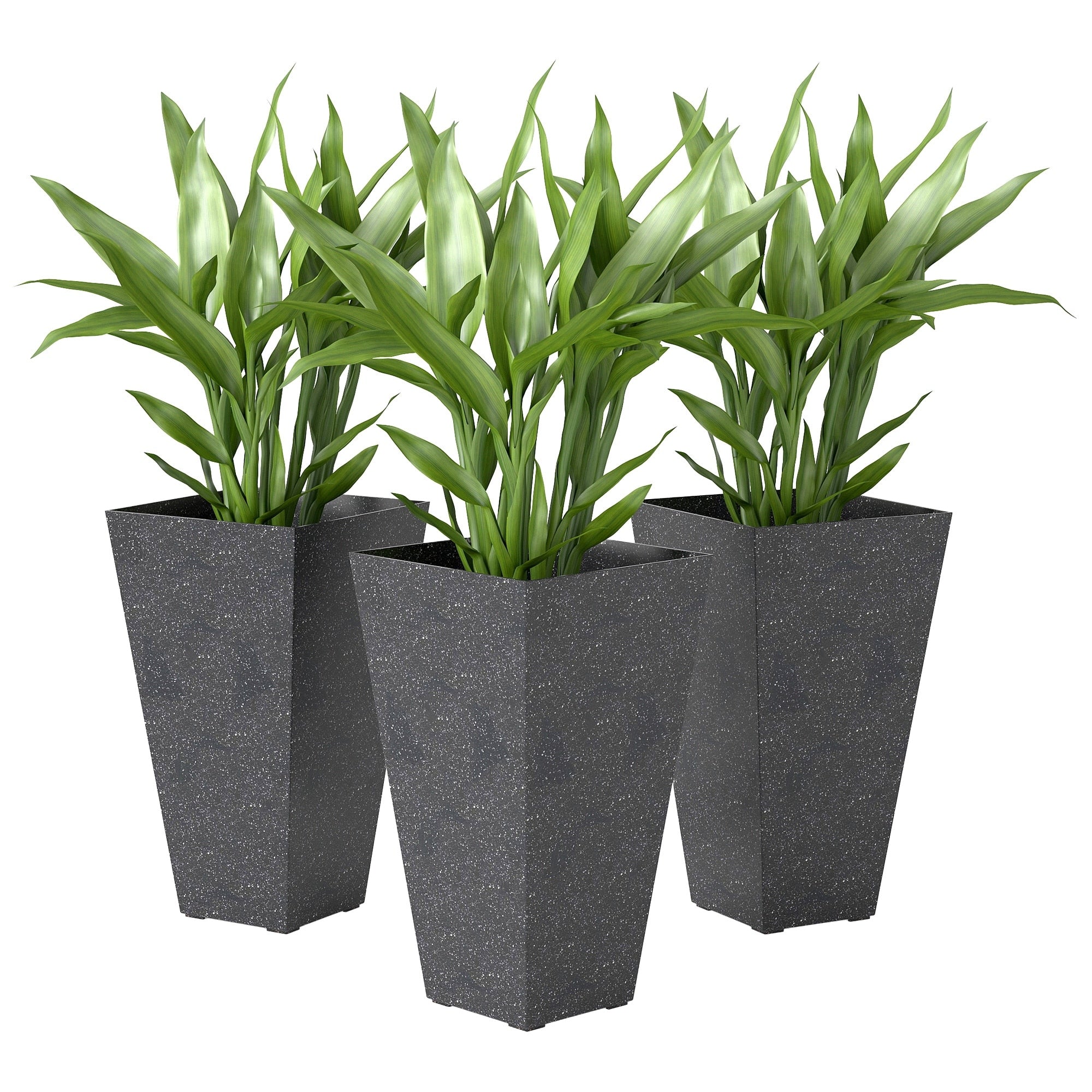 28 Tall Planters Set Of 3 Plastic Flower Pots With Marble Finish And Drainage Holes Stackable Tapered Outdoor Planters