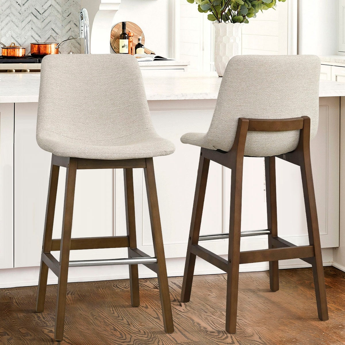 28 Upholstered Dining Bar Stool With Solid Wood Legs Set Of 2