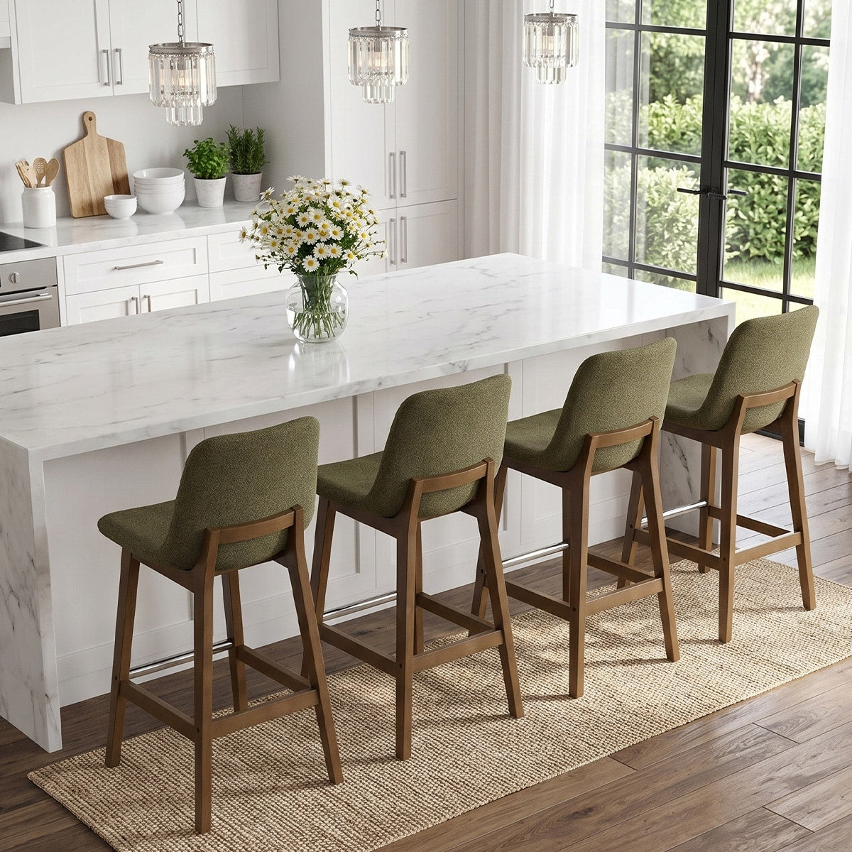 28 Upholstered Dining Bar Stool With Solid Wood Legs Set Of 4