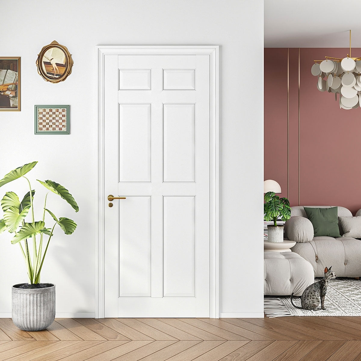 28 X 80 Primed Slab Door 6 Paneled Solid Core Wood Standard Door For Pantry Doors French Doors Pocket Doors Without Kit