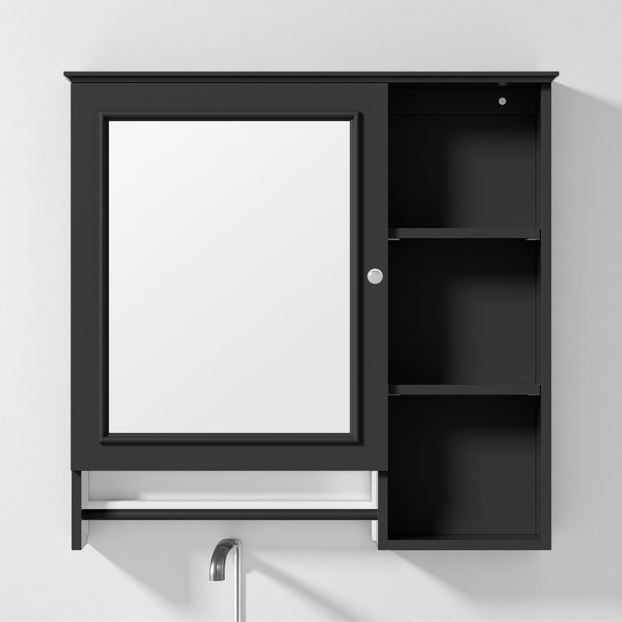 28 H Wall Mounted Bathroom Storage Cabinet Large Mirror Medicine Cabinet With Adjustable Shelves 3 Open Storage Levels