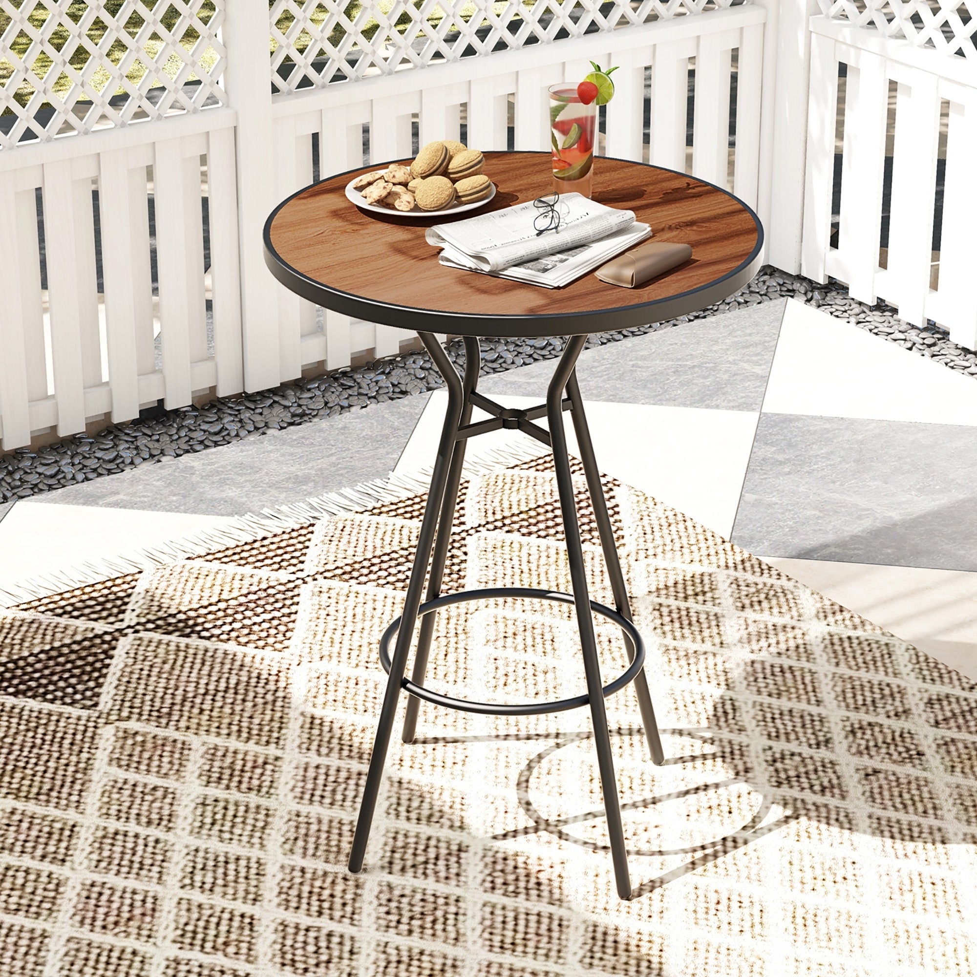 28 Outdoor Bar Table W Wood Like Tabletop Umbrella Hole Footrest