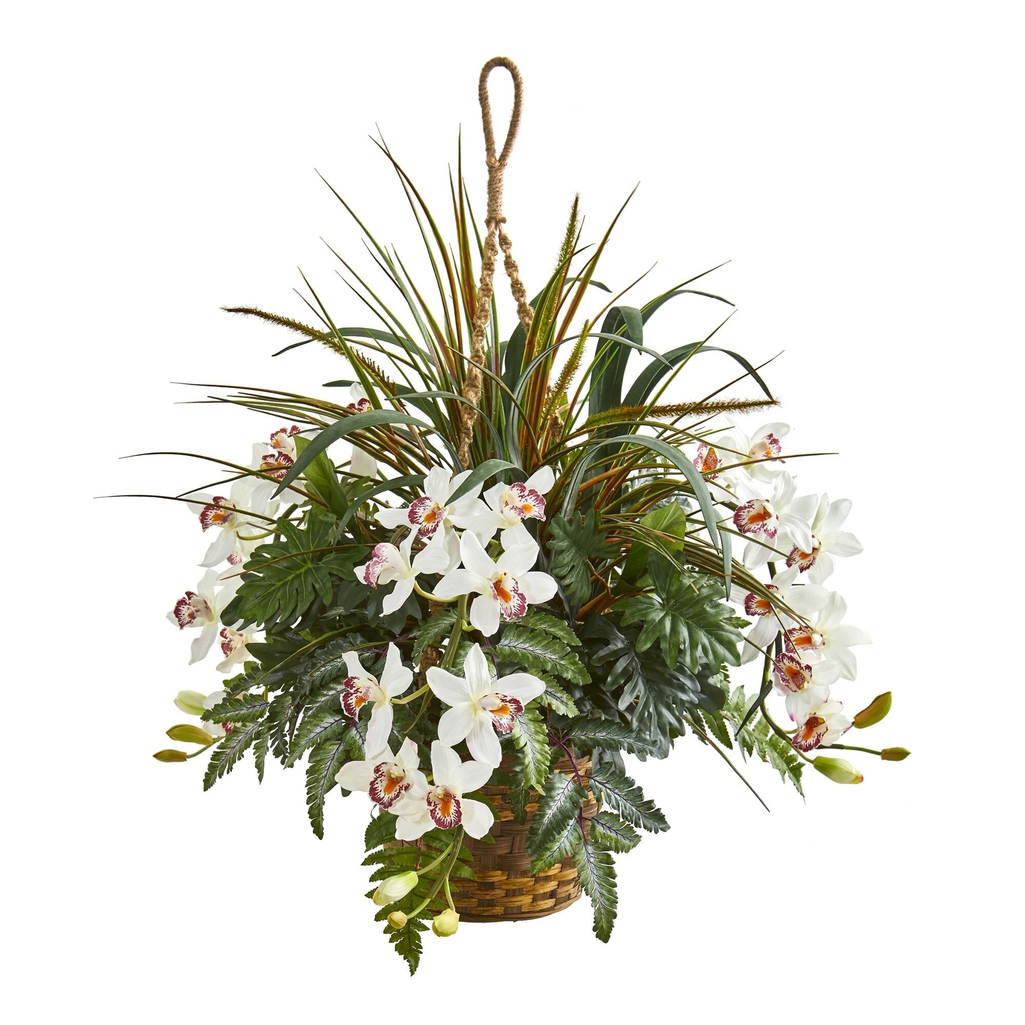29 Cymbidium Orchid And Mixed Greens Artificial Plant Hanging Basket