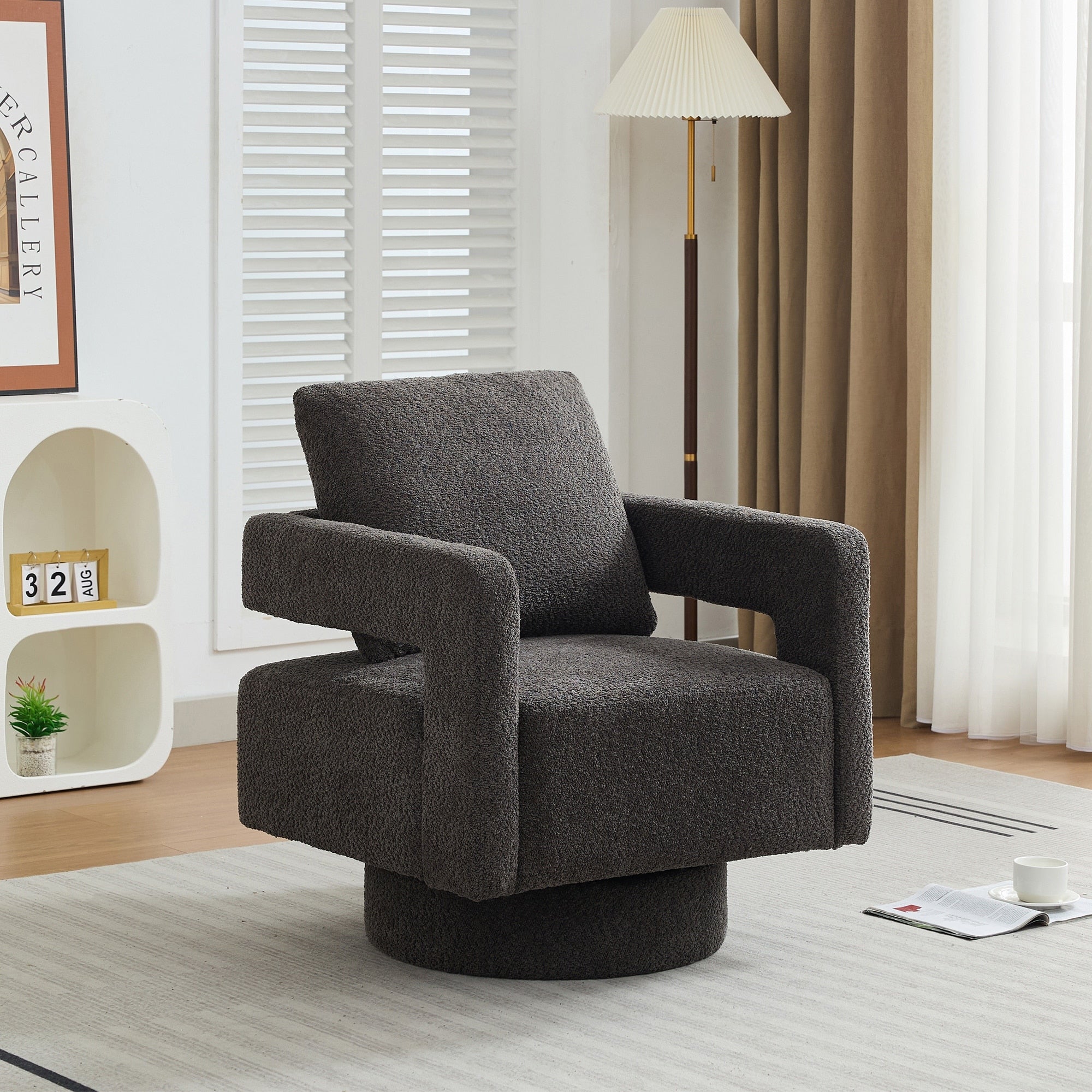 29.13 W Square Swivel Accent Chair Modern Rotating Arm Chair With Open Back 360 Degree Rotation